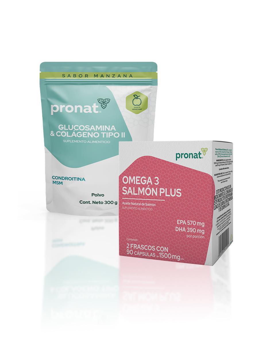 Set de suplementos alimenticios de Omega 3 salmón plus dúo y glucosamina & colágeno tipo II con DHA, EPA y vitamina E de diferentes sabores Set de suplementos alimenticios de Omega 3 salmón plus dúo y glucosamina & colágeno tipo II con DHA, EPA y vitamina E de diferentes sabores