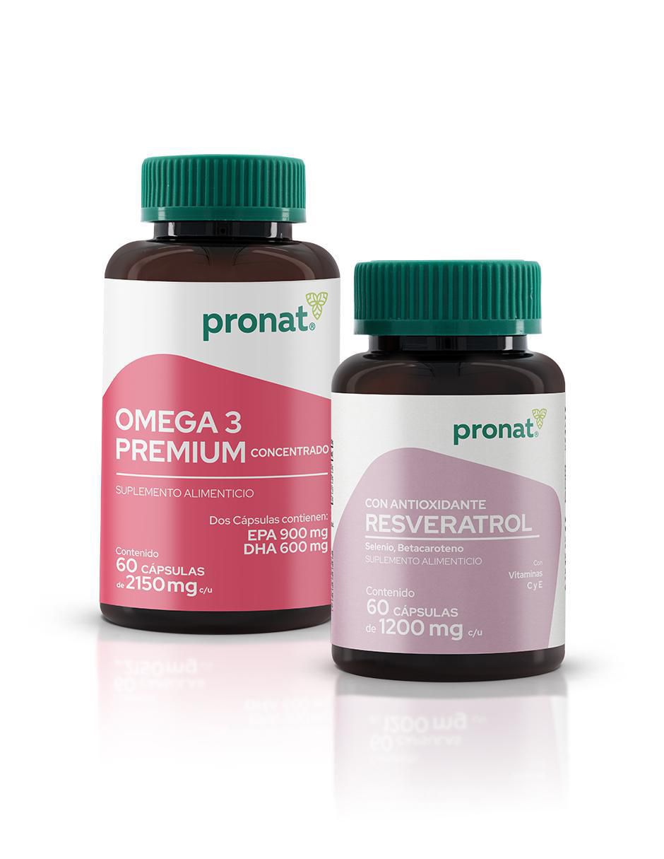 Set de suplementos alimenticios de Omega 3 premium y resveratol con antioxidante con DHA, EPA y vitamina E de diferentes sabores