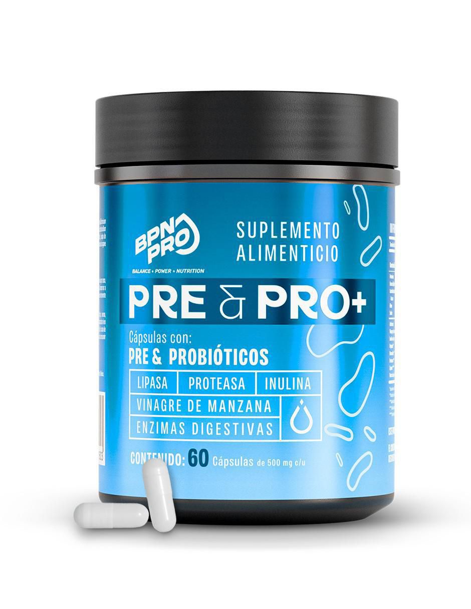 Pre & Pro+ con prebióticos, inulina, lipasa y enzimas digestivas sin sabor con 5 billones de probióticos de 60 cápsulas