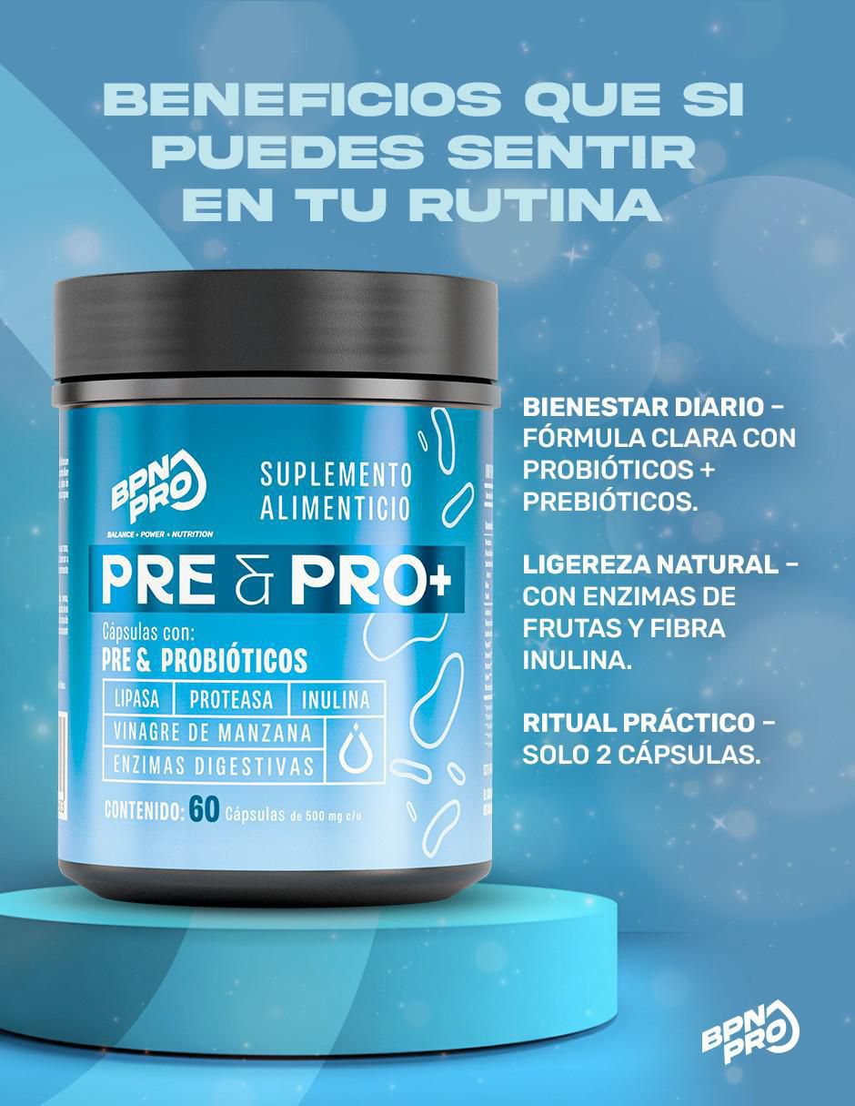 Pre & Pro+ con prebióticos, inulina, lipasa y enzimas digestivas sin sabor con 5 billones de probióticos de 60 cápsulas 2