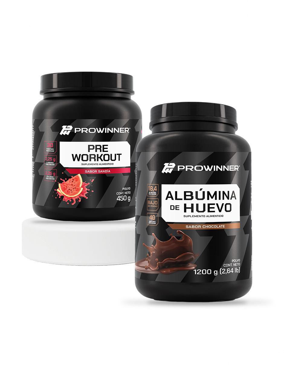 Set de suplementos alimenticios PreWorkout y Albúmina de Huevo