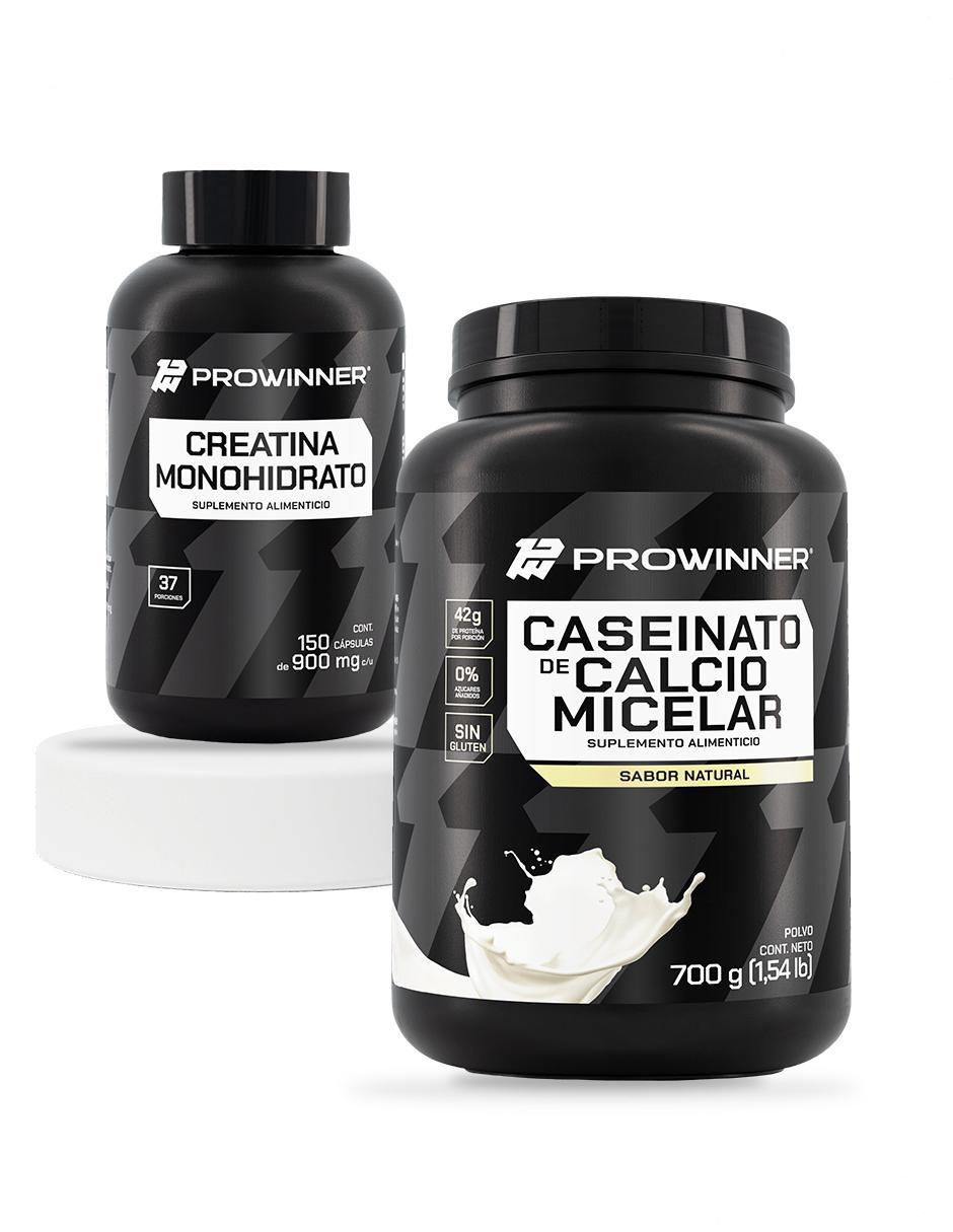 Set de suplementos alimenticios creatina monohidrato y caseinato de calcio micelar