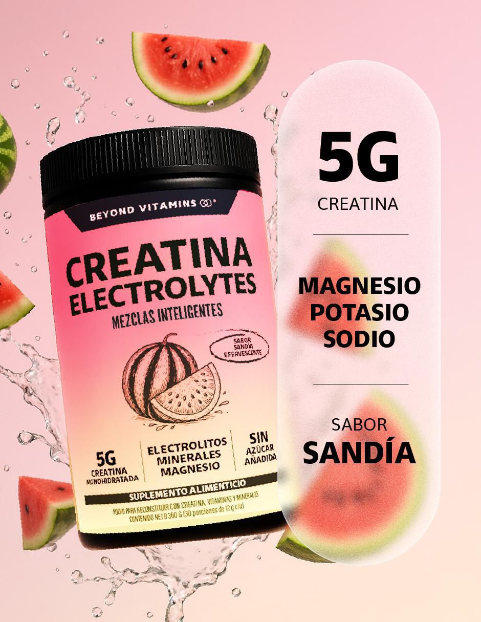 Creatina monohidratada con electrolitos y ciclodextrina con creatina micronizada sabor sandia de 360 g 2