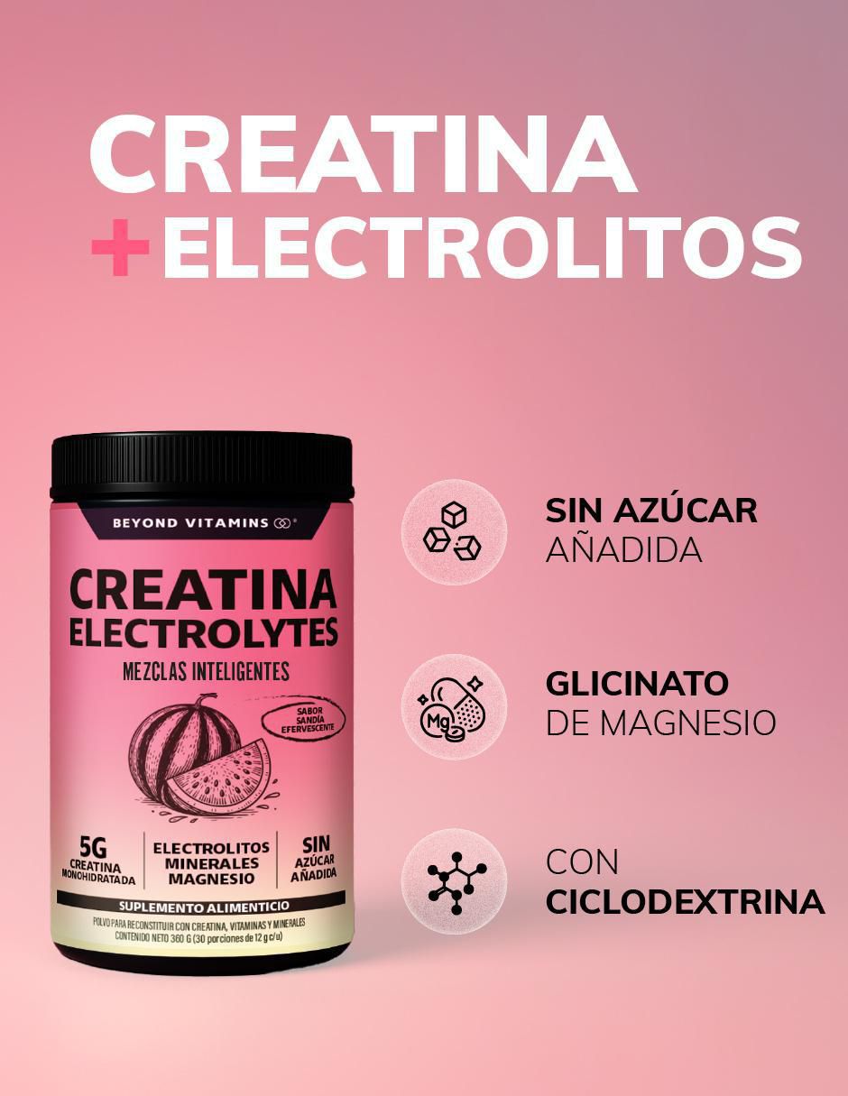 Creatina monohidratada con electrolitos y ciclodextrina con creatina micronizada sabor sandia de 360 g 3