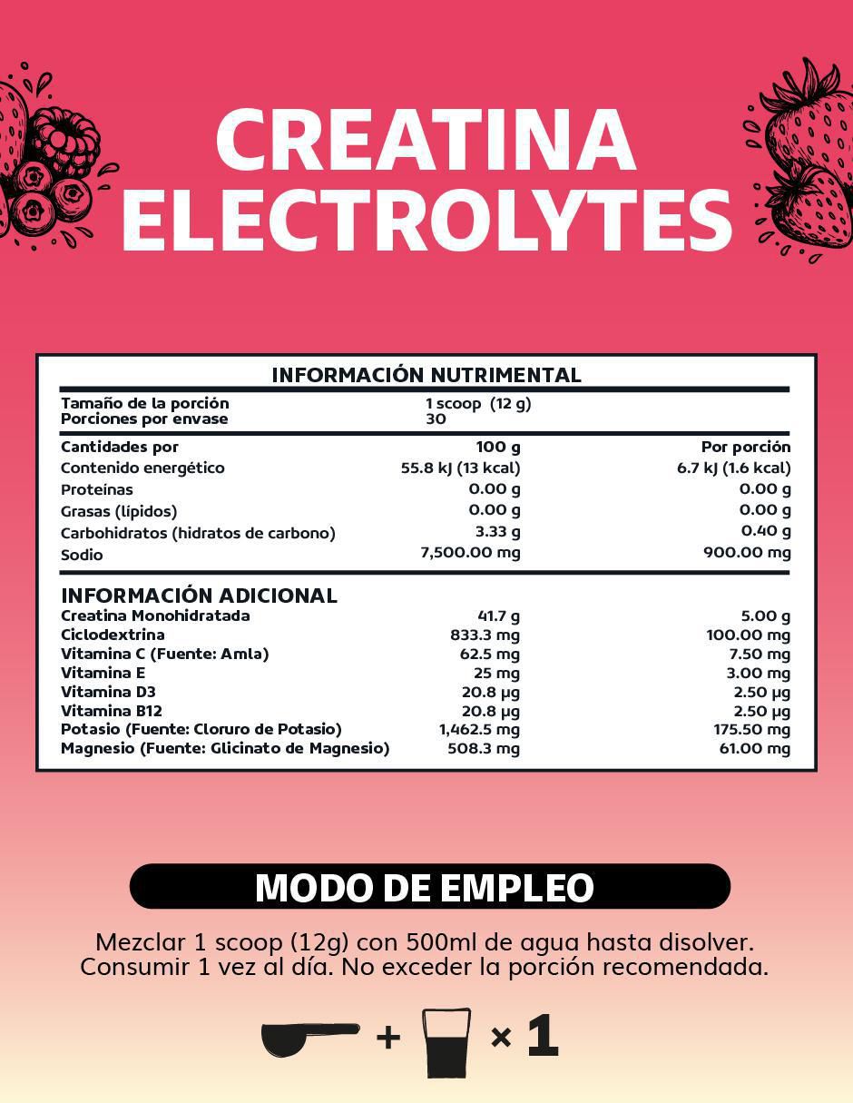 Creatina monohidratada con electrolitos y ciclodextrina con creatina micronizada sabor frutos rojos de 360 g 8