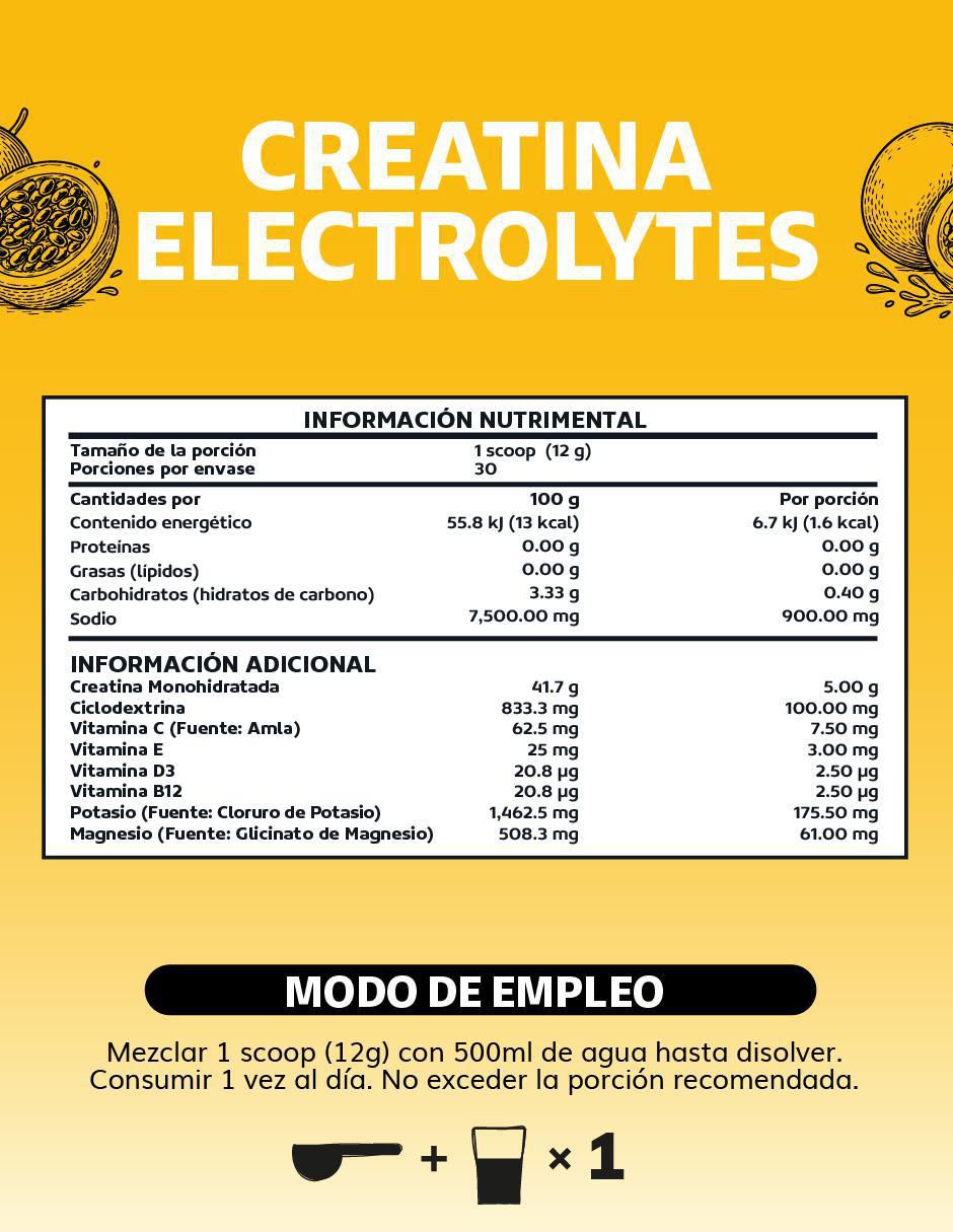 Creatina monohidratada con electrolitos y ciclodextrina con creatina micronizada sabor maracuyá de 360 g 8