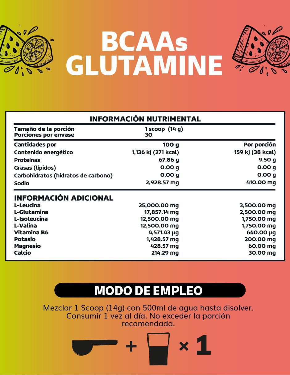 Bcaa glutamina electrolitos sabor sandia de 420 G 4