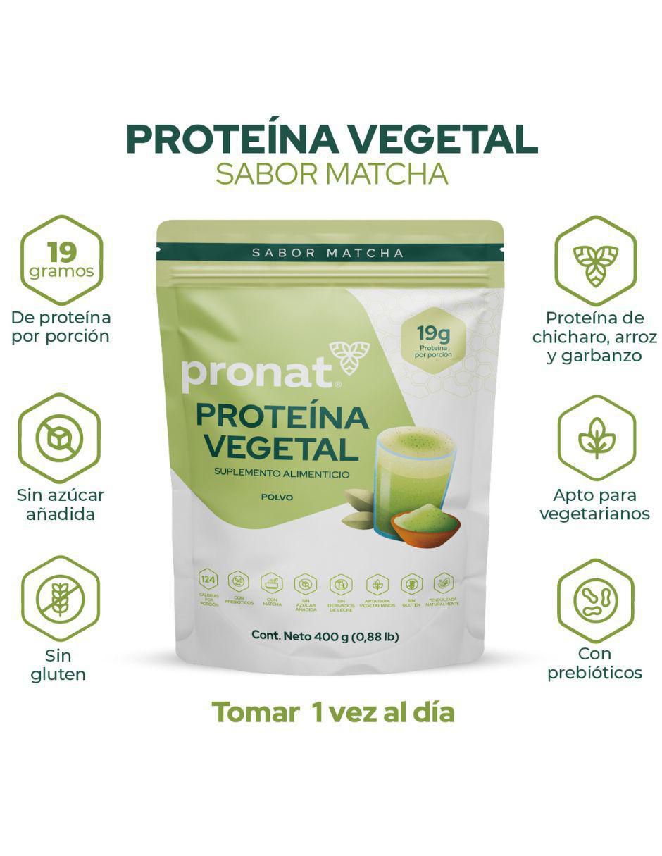 Proteína vegetal con proteína de arroz, proteína de chícharo y probióticos sabor matcha de 400 G 5