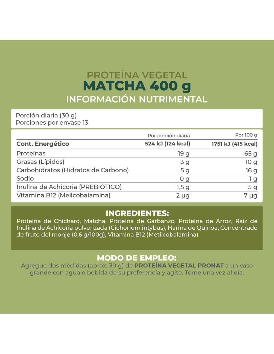 Proteína vegetal con proteína de arroz, proteína de chícharo y probióticos sabor matcha de 400 G 6