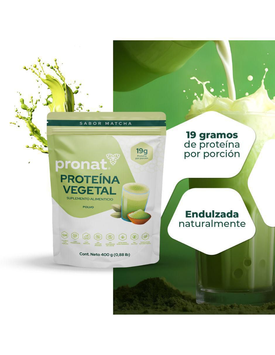 Proteína vegetal con proteína de arroz, proteína de chícharo y probióticos sabor matcha de 400 G 7