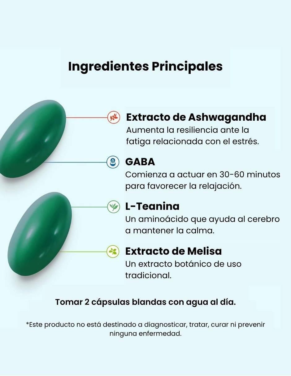 Cápsulas blandas goodbye stress con gaba, ashwagandha, L-teanina y melisa de 60 cápsulas 4