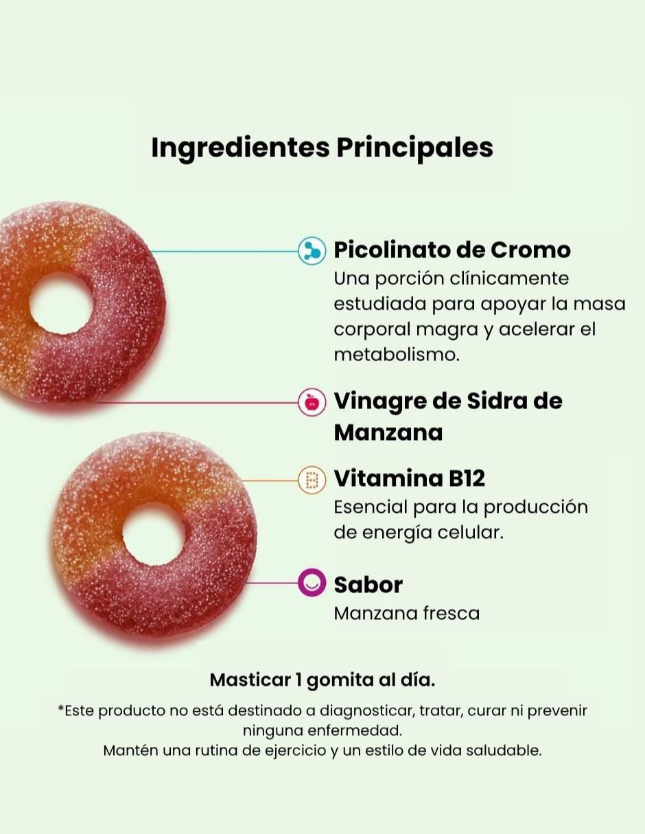 Gomitas metabolism con vinagre de sidra de manzana, vitamina B12 y cromo sabor manzana de 30 gomitas 5