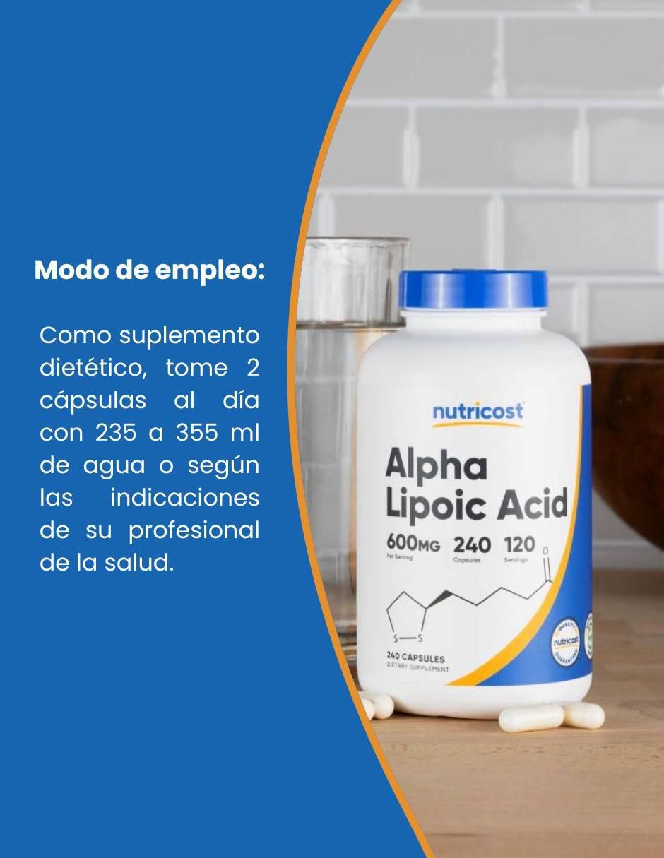 Alpha lipoic acid suplemento dietético antioxidante celular con ácido alfa lipoico de 240 cápsulas 4