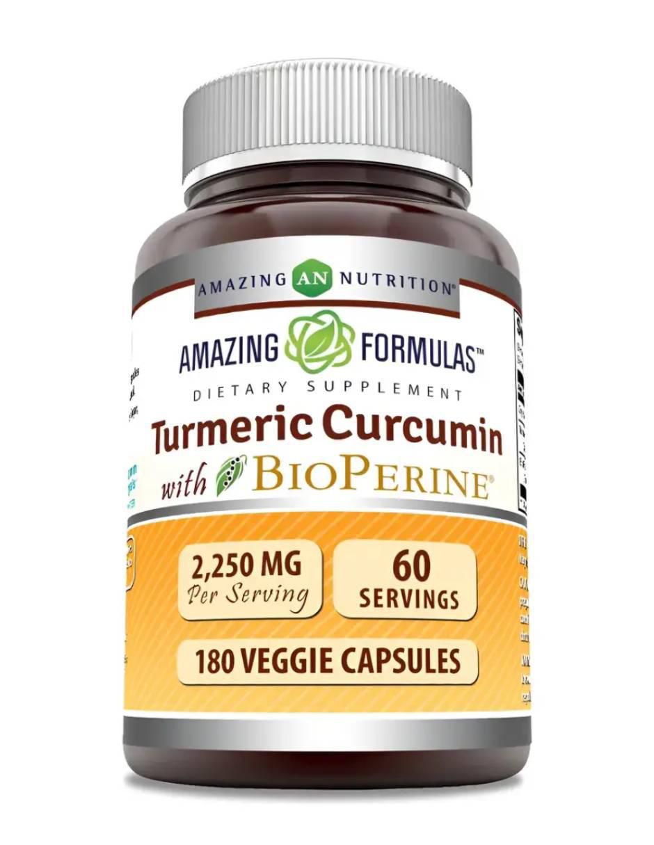 Cúrcuma y jengibre con bioperine 2,250 mg de 180 cápsulas