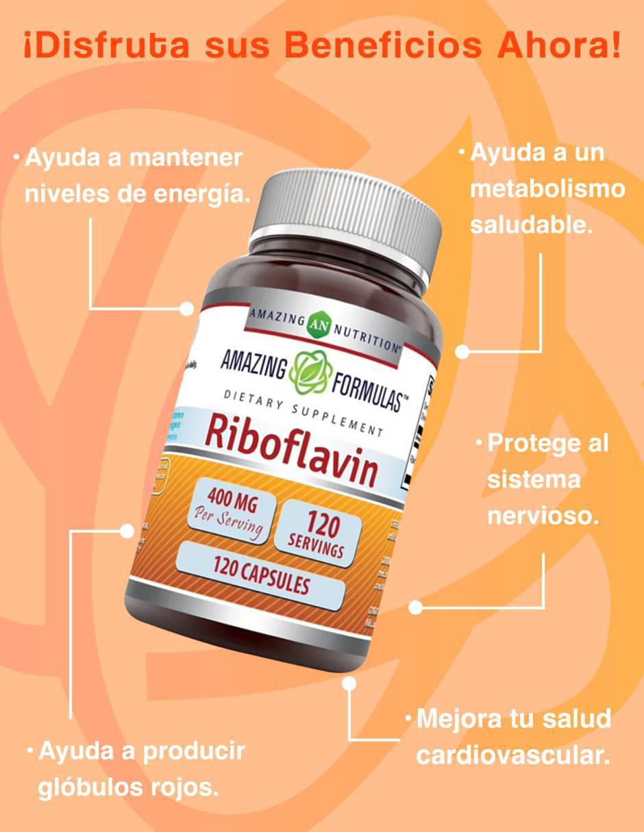 Riboflavina vitamina B2 suplemento energía y salud celular de 120 cápsulas 4