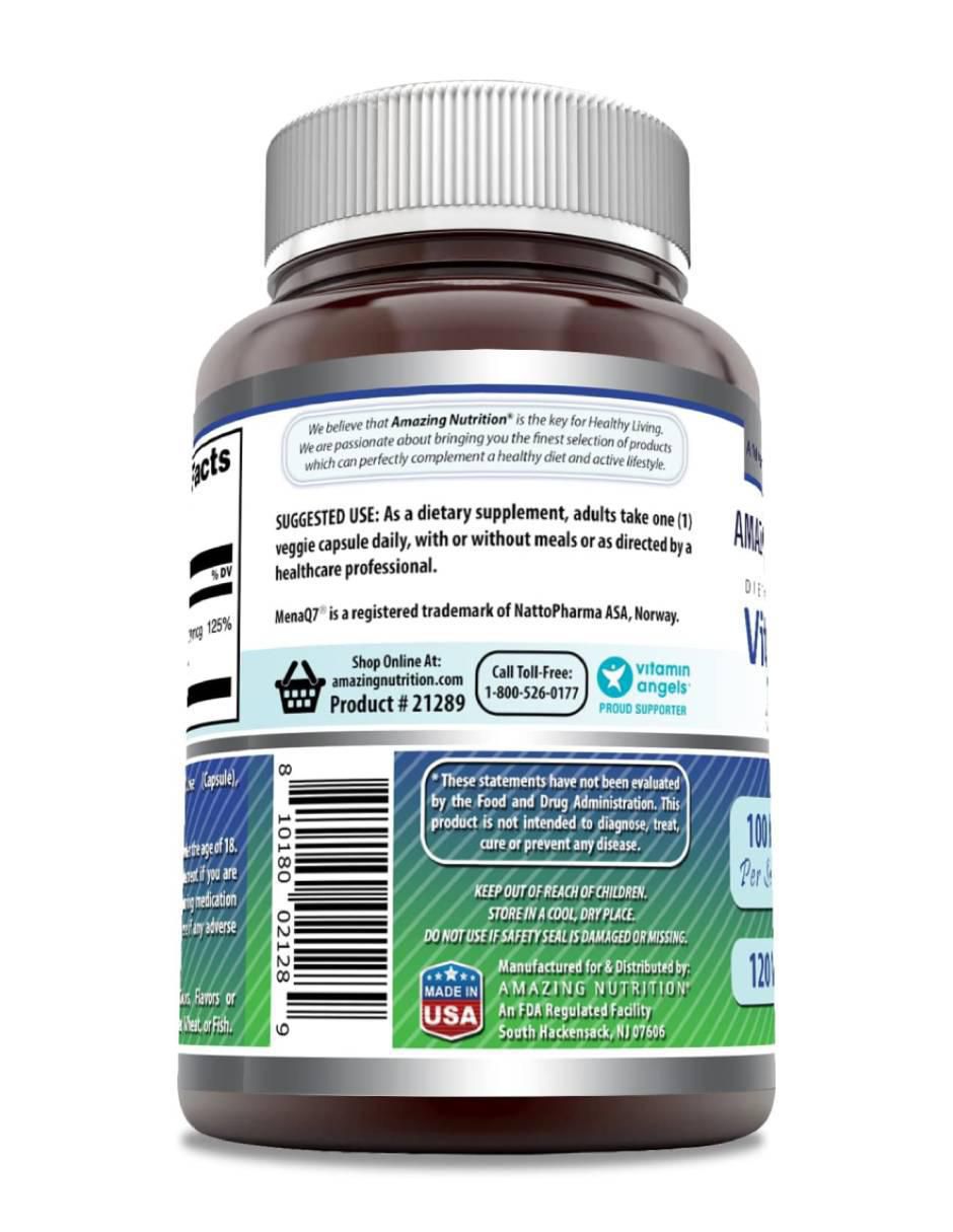 Vitamina K2 suplemento dietético salud ósea y cardiovascular con vitamina D3 de 120 cápsulas 3