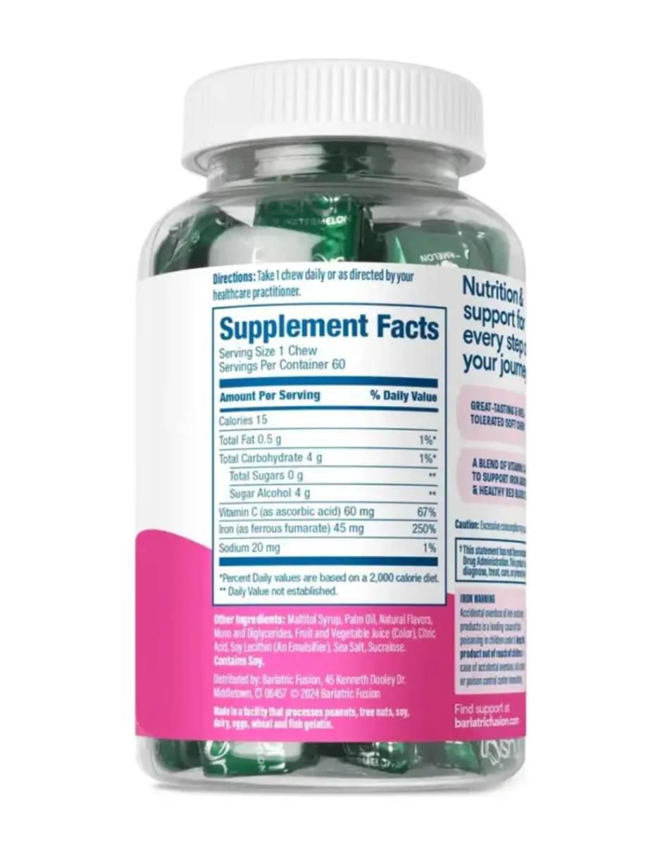 Hierro con vitamina C suplemento dietético masticable con hierro sabor sandía de 60 cápsulas 3