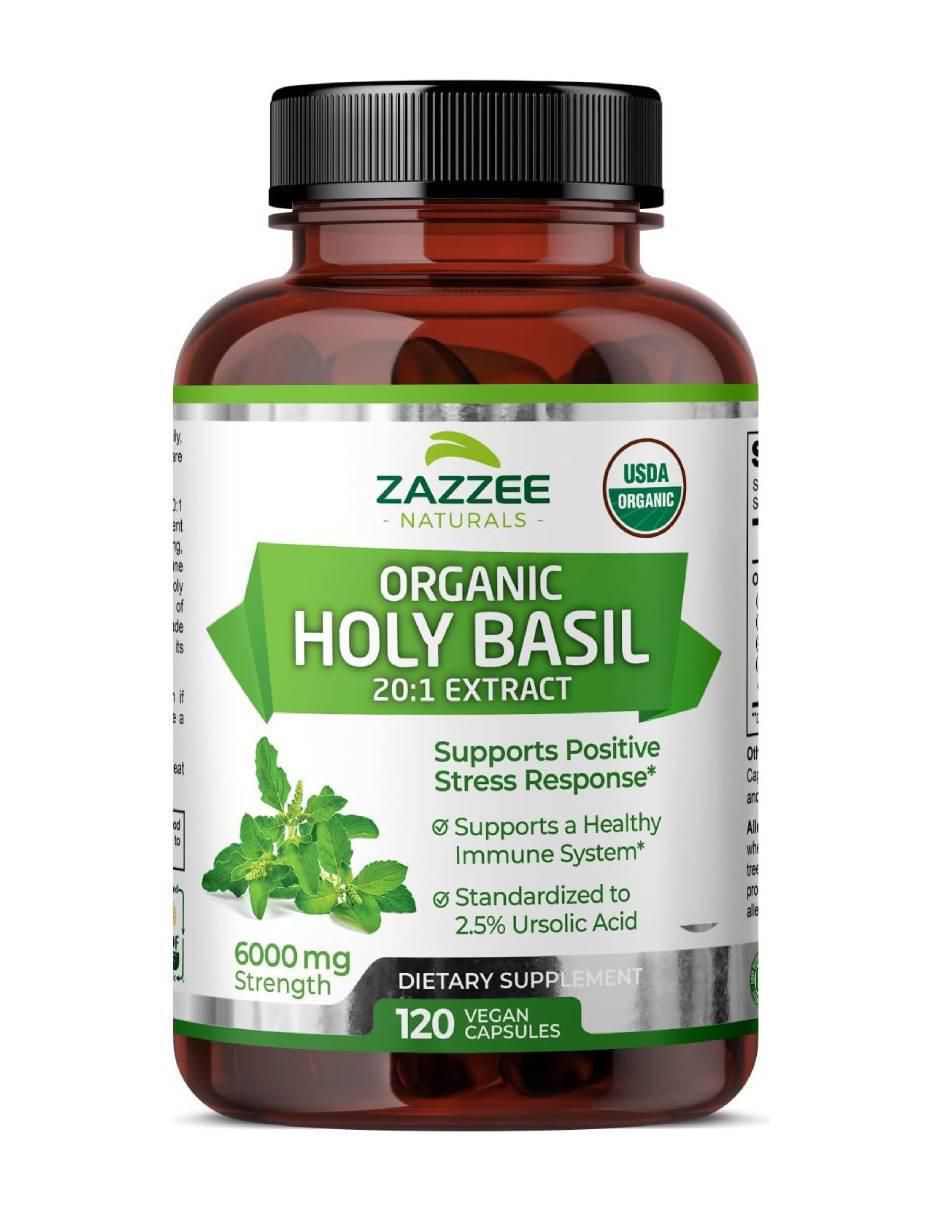 Albahaca sagrada orgánica suplemento antiestrés y apoyo inmunológico con tulsi-holy basil de 120 cápsulas