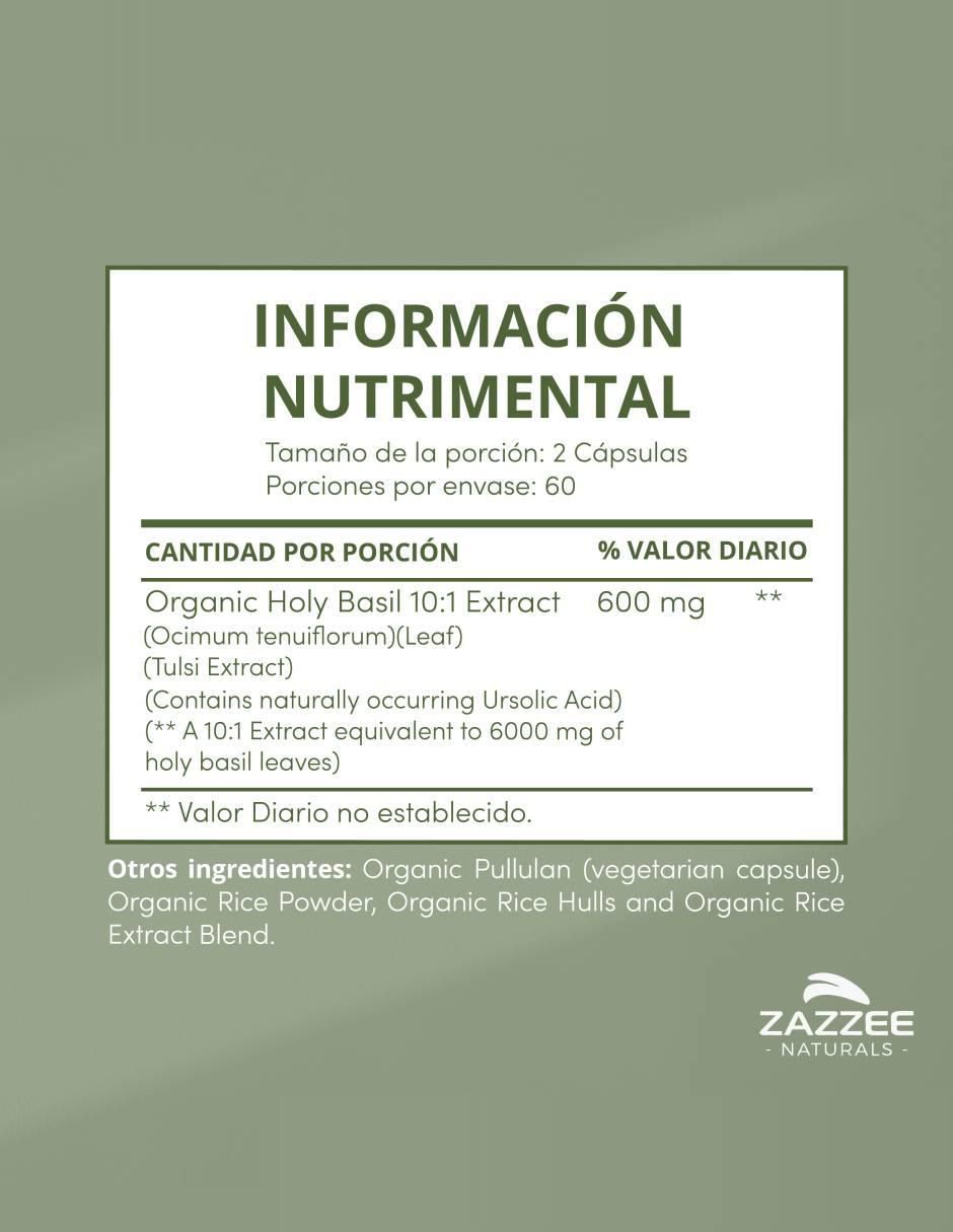 Albahaca sagrada orgánica suplemento antiestrés y apoyo inmunológico con tulsi-holy basil de 120 cápsulas 4