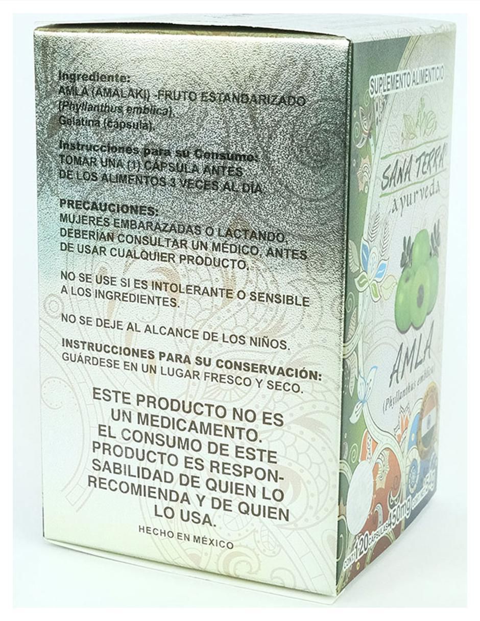 Suplemento alimenticio amla amalaki Sana Terra con amla phyllanthus emblica de 120 cáp 3