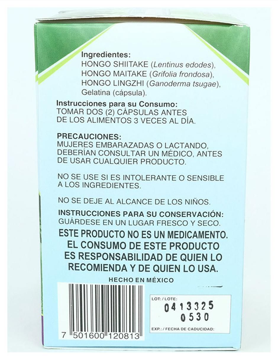 Suplemento alimenticio hongos shiitake maitake y lingzhi con mezcla herbal sueca de 120 cáp 2