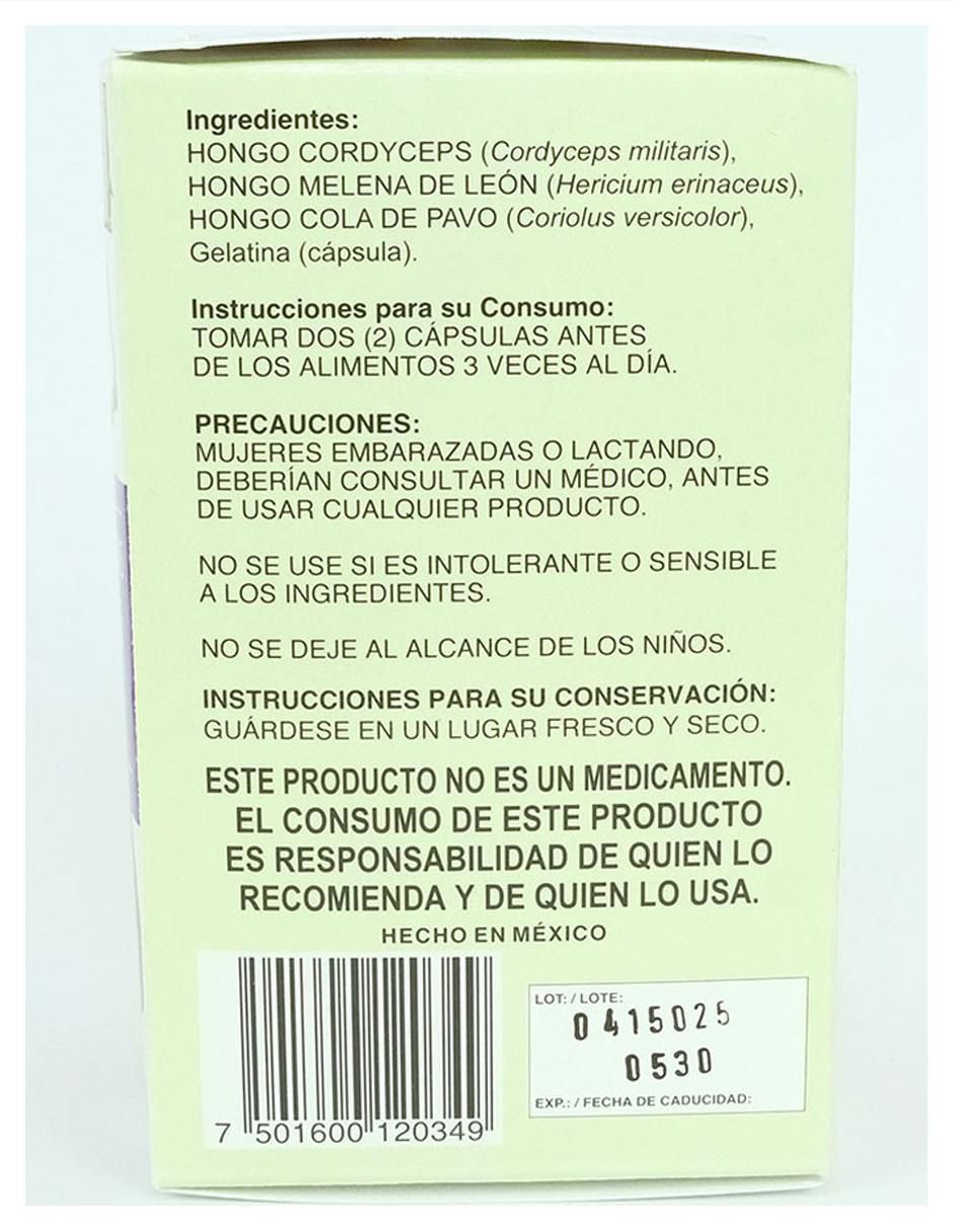 Suplemento alimenticio hongos cordyceps melena de leon cola pavo de 120 cáp 2