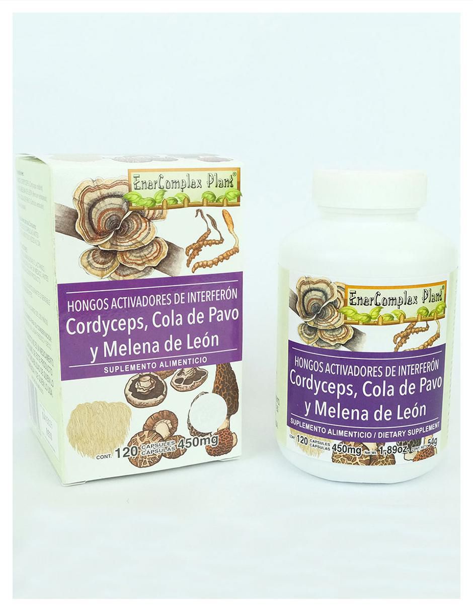 Suplemento alimenticio hongos cordyceps melena de leon cola pavo de 120 cáp 4