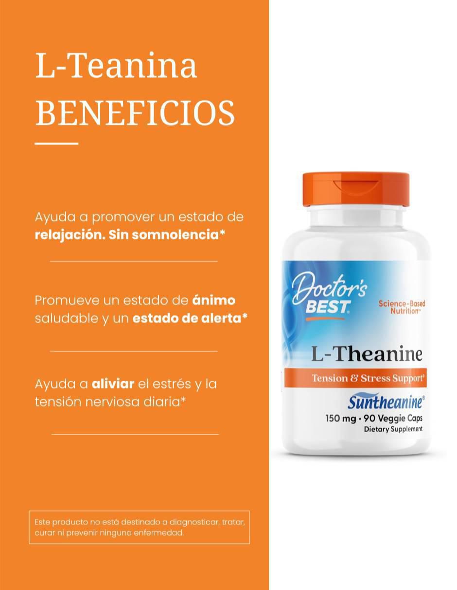 l-theanine 150 mg con suntheanine suplemento para relajación y bienestar mental 90 cápsulas Doctor's Best con l-teanina de 90 cáp 4