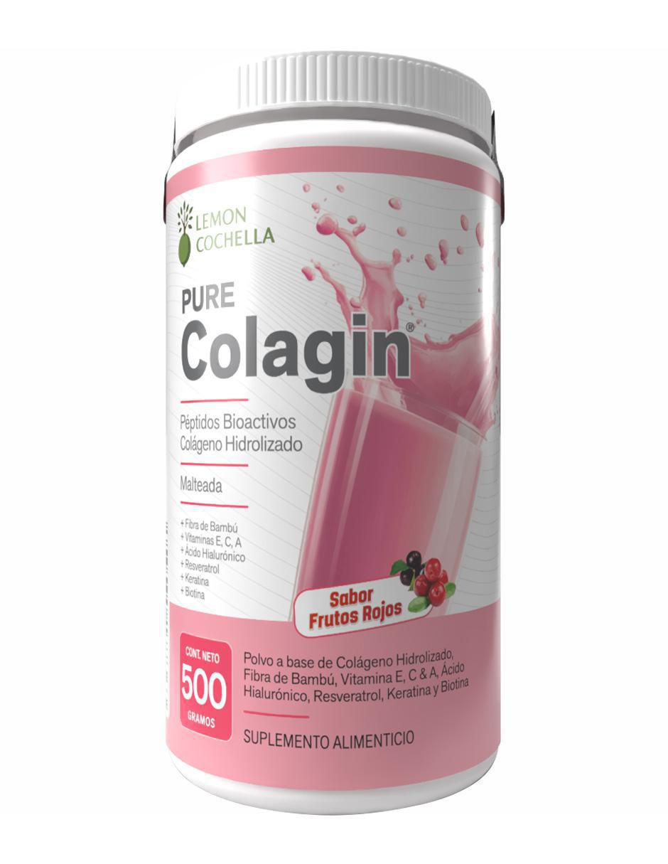 Pure colagin péptidos bioactivos con colágeno hidrolizado, fibra de bambú, vitamina E, C y A, ácido hialurónico, resveratrol, keratina y biotina sabor frutos rojos de 500 g
