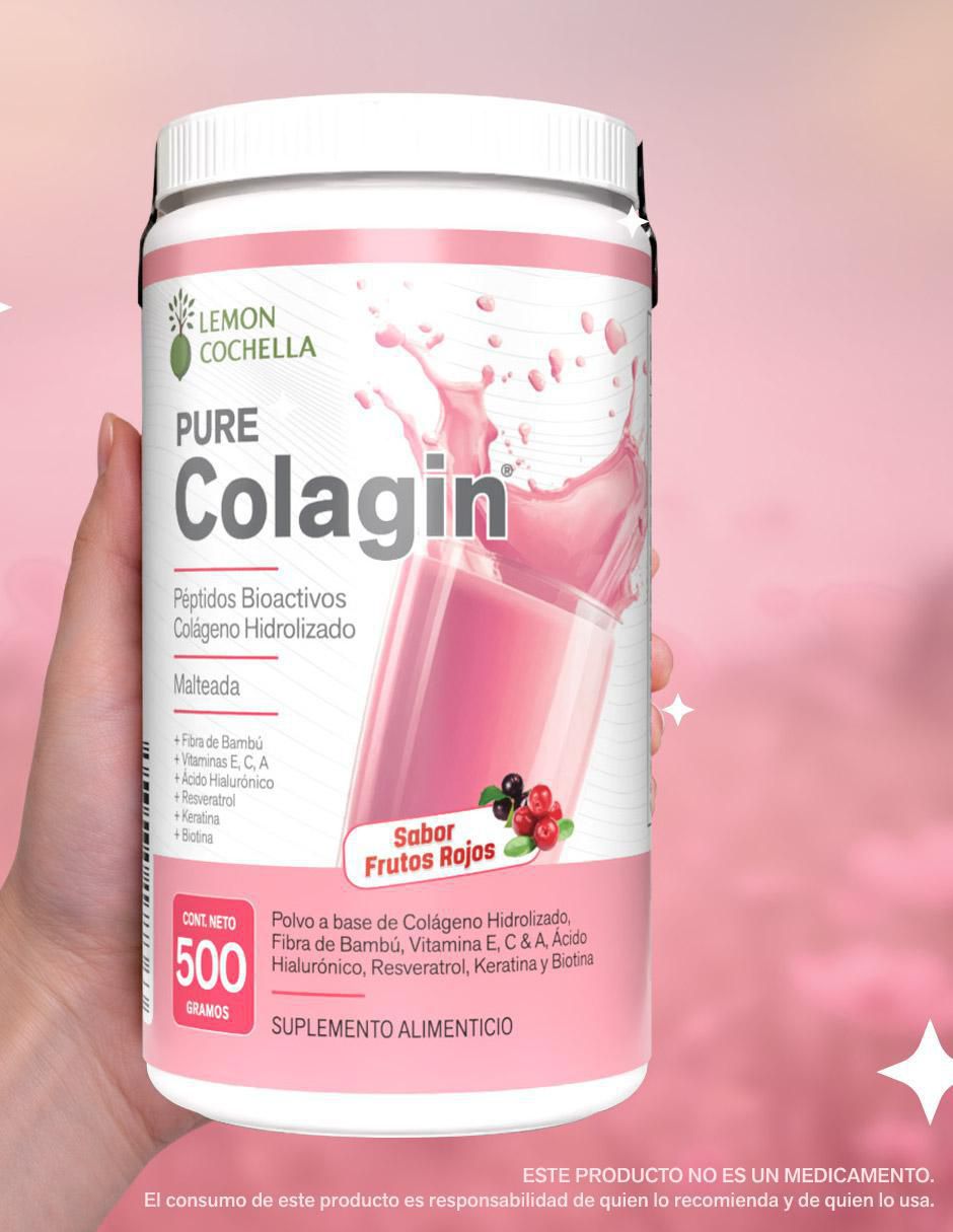 Pure colagin péptidos bioactivos con colágeno hidrolizado, fibra de bambú, vitamina E, C y A, ácido hialurónico, resveratrol, keratina y biotina sabor frutos rojos de 500 g 7