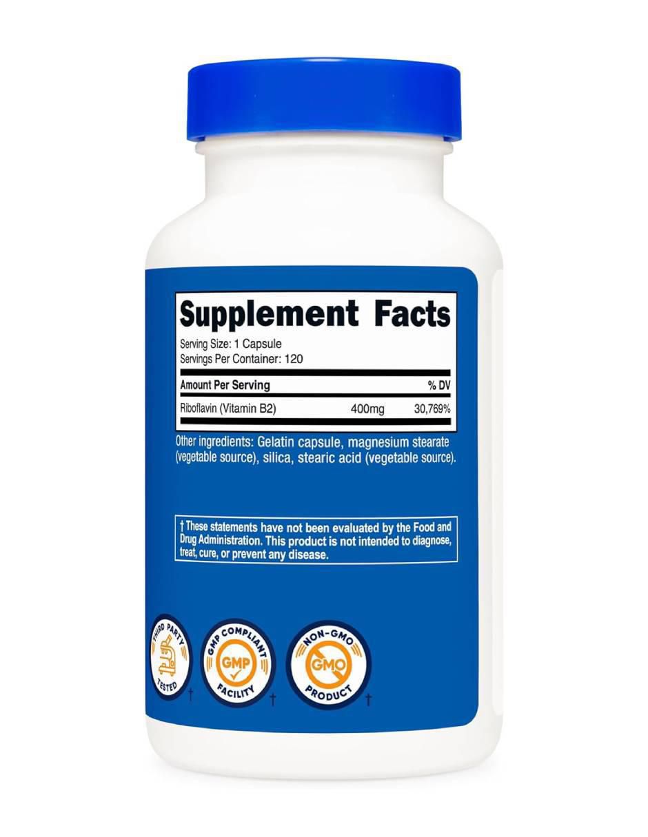 Vitamina B2 Riboflavina 400 mg de 120 cápsulas 2