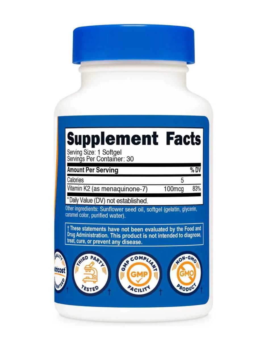 Vitamina K2 MK-7 100 mcg de 30 cápsulas 2