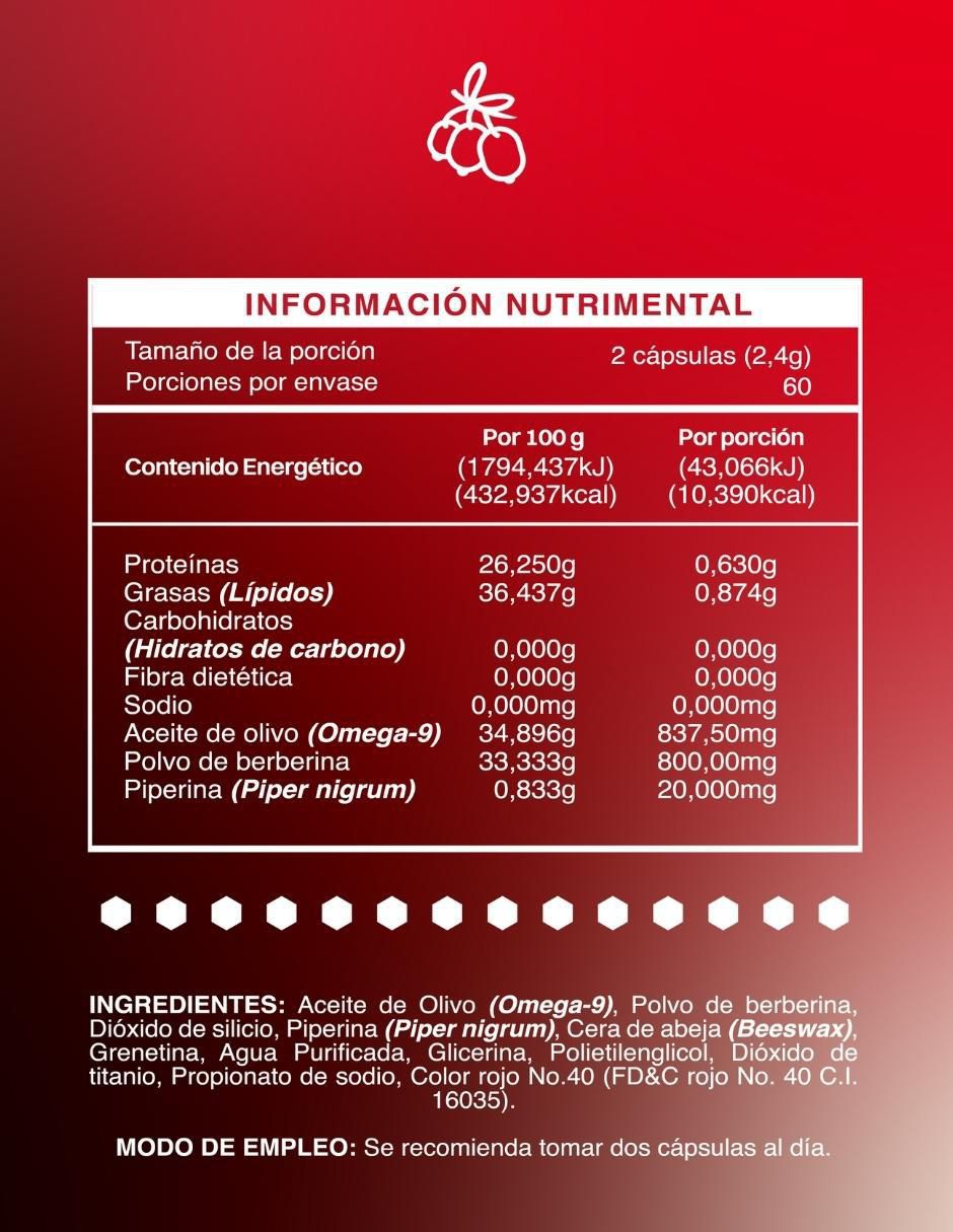 Berberina + Piperina de 120 cápsulas 3