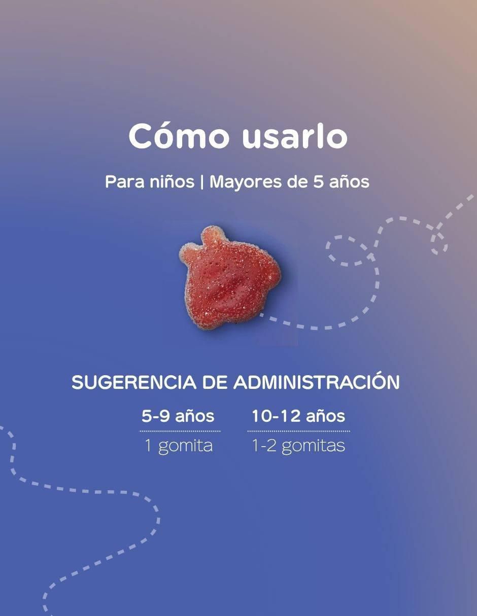 Kids gomitas calmantes con magnesio, manzanilla y vitamina B6 sabor frambuesa de 30 gomitas 3