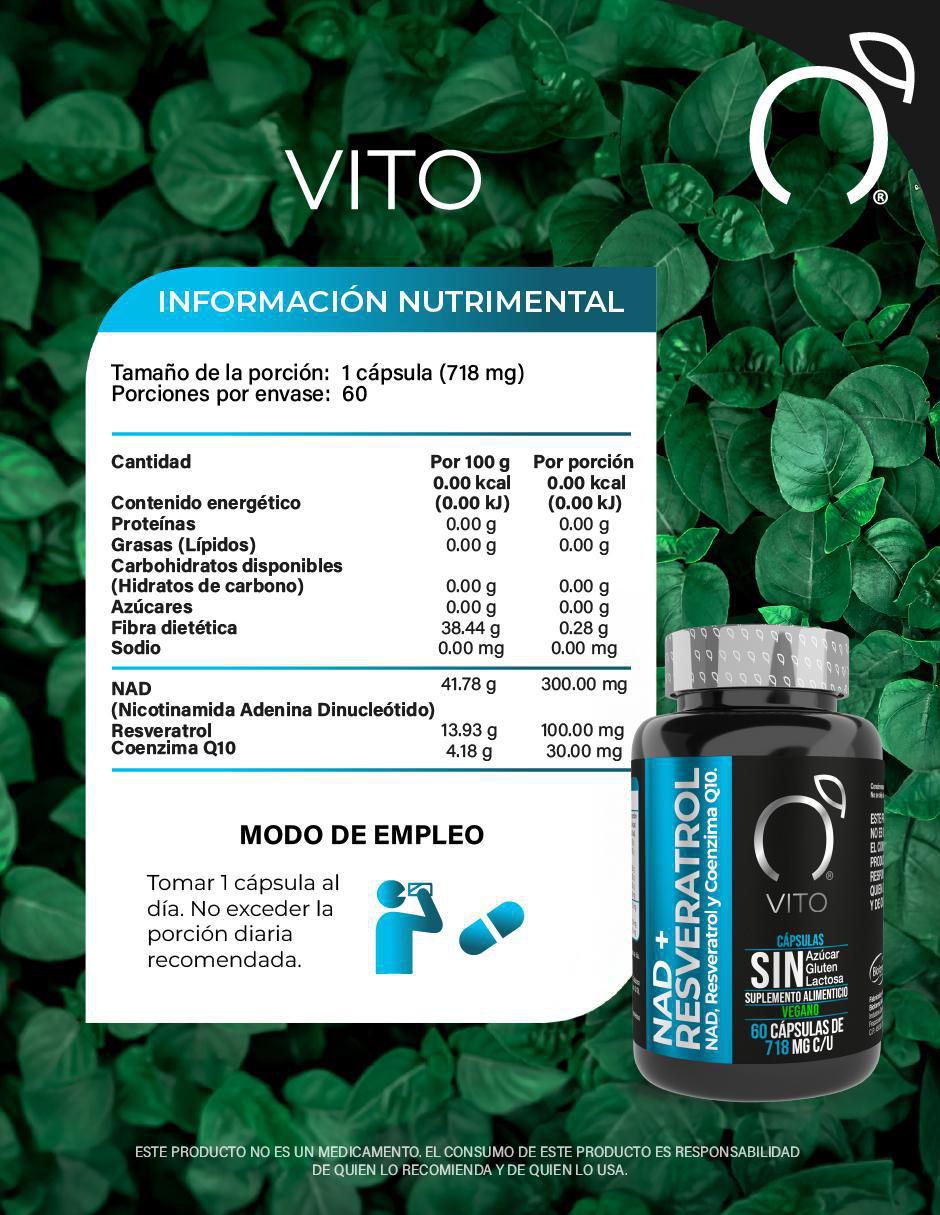 NAD + Resveratrol + Coenzima Q10 de 60 cápsulas 2