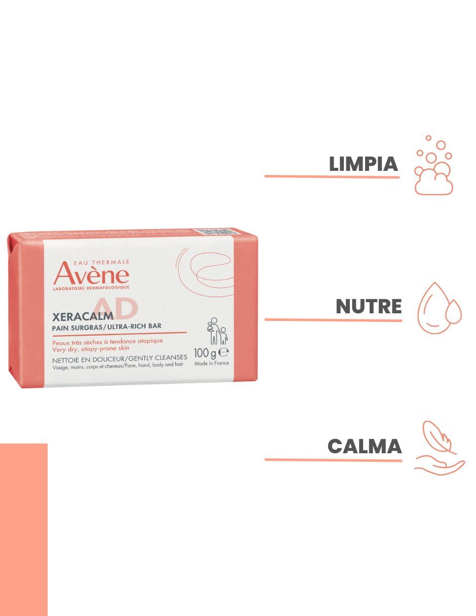 Limpiadores rostro y cuerpo barra dermolimpiadora facial y coporal Avene Xeracalm para piel muy seca 100 gr para calmar la piel 3