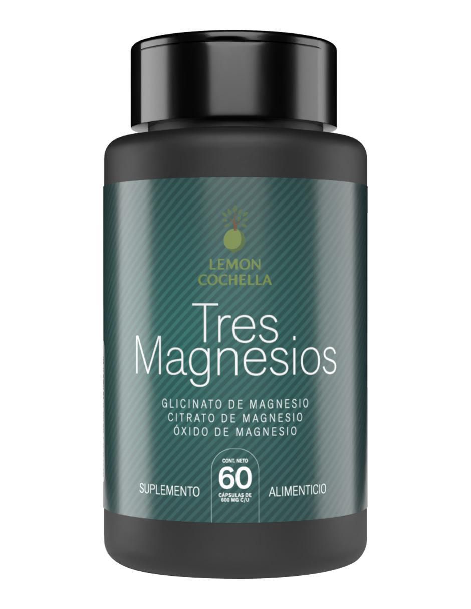 Tres magnesios con glicinato de magnesio, citrato de magnesio y oxido de magnesio de 60 cápsulas