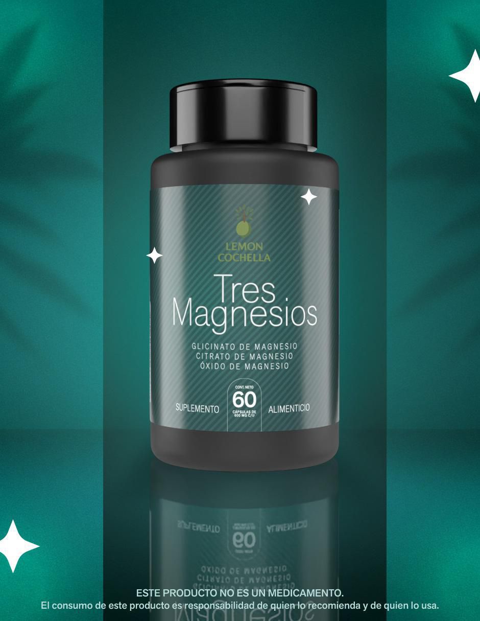 Tres magnesios con glicinato de magnesio, citrato de magnesio y oxido de magnesio de 60 cápsulas 2