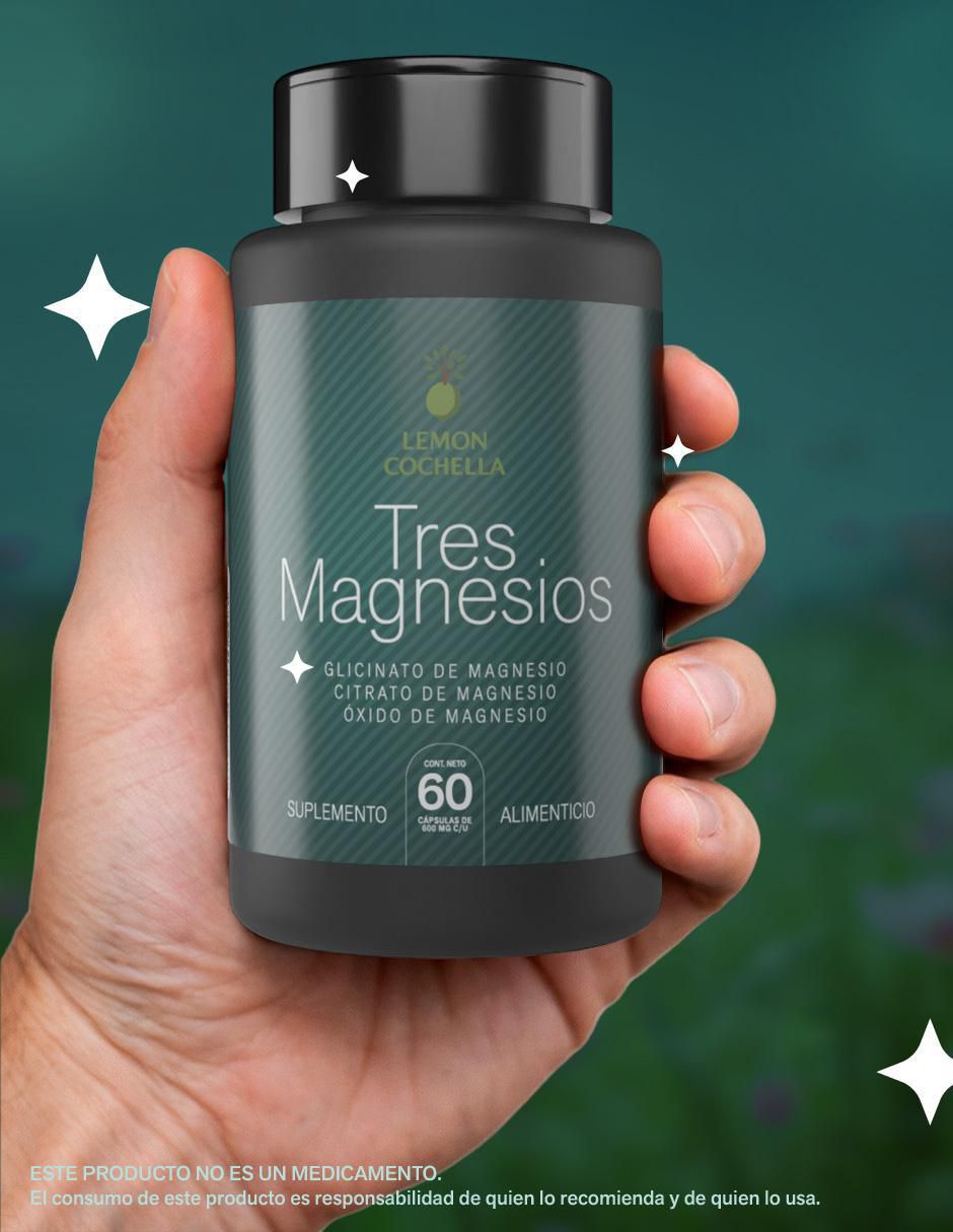 Tres magnesios con glicinato de magnesio, citrato de magnesio y oxido de magnesio de 60 cápsulas 3