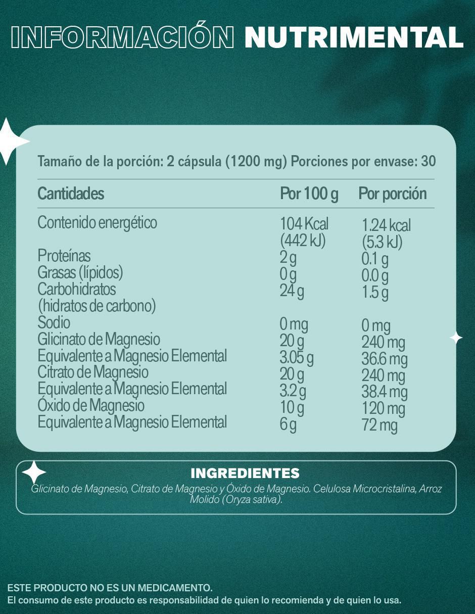 Tres magnesios con glicinato de magnesio, citrato de magnesio y oxido de magnesio de 60 cápsulas 5