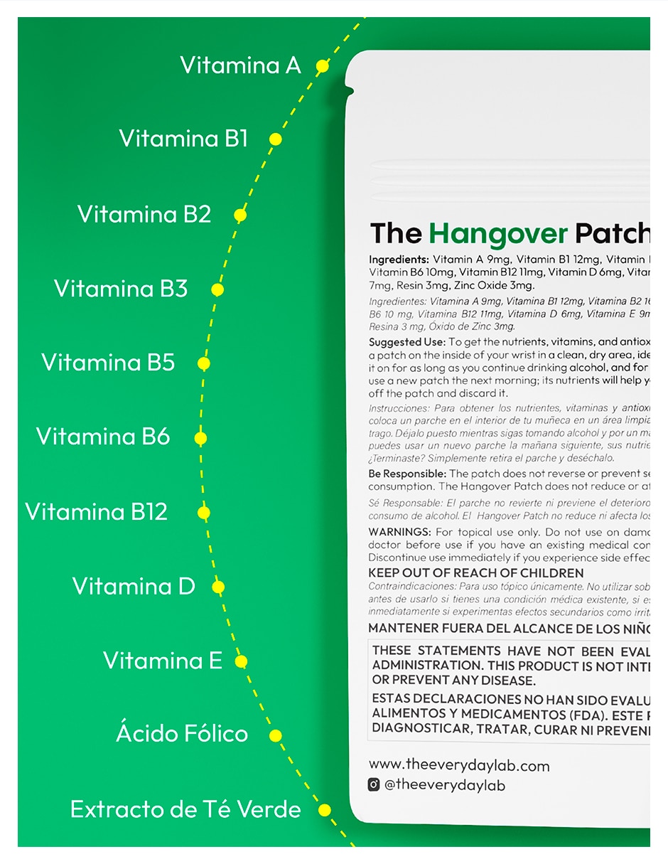 Parches antiresaca con multivitamínico y antioxidante de 18 parches 6