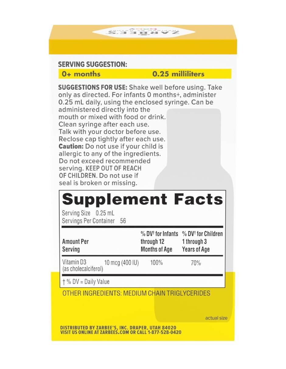 Zarbee’s Naturals Vitamina D para Bebés 14 ml Suplemento Infantil para desarrollo Óseo y Dental 2