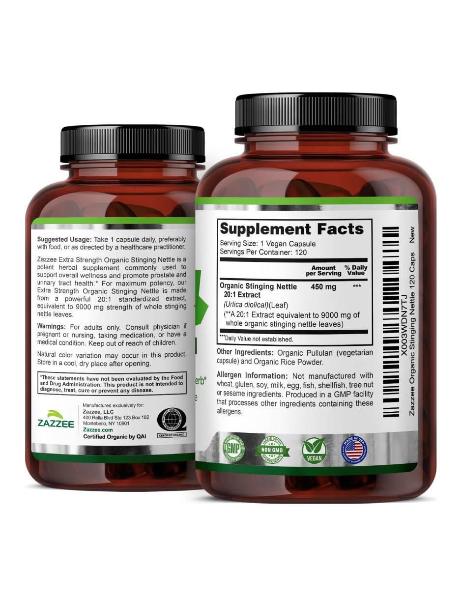 naturals ortiga 9000 mg suplemento apoyo prostático, articular e inmunológico Zazzee con extracto de ortiga de 120 cápsulas 2
