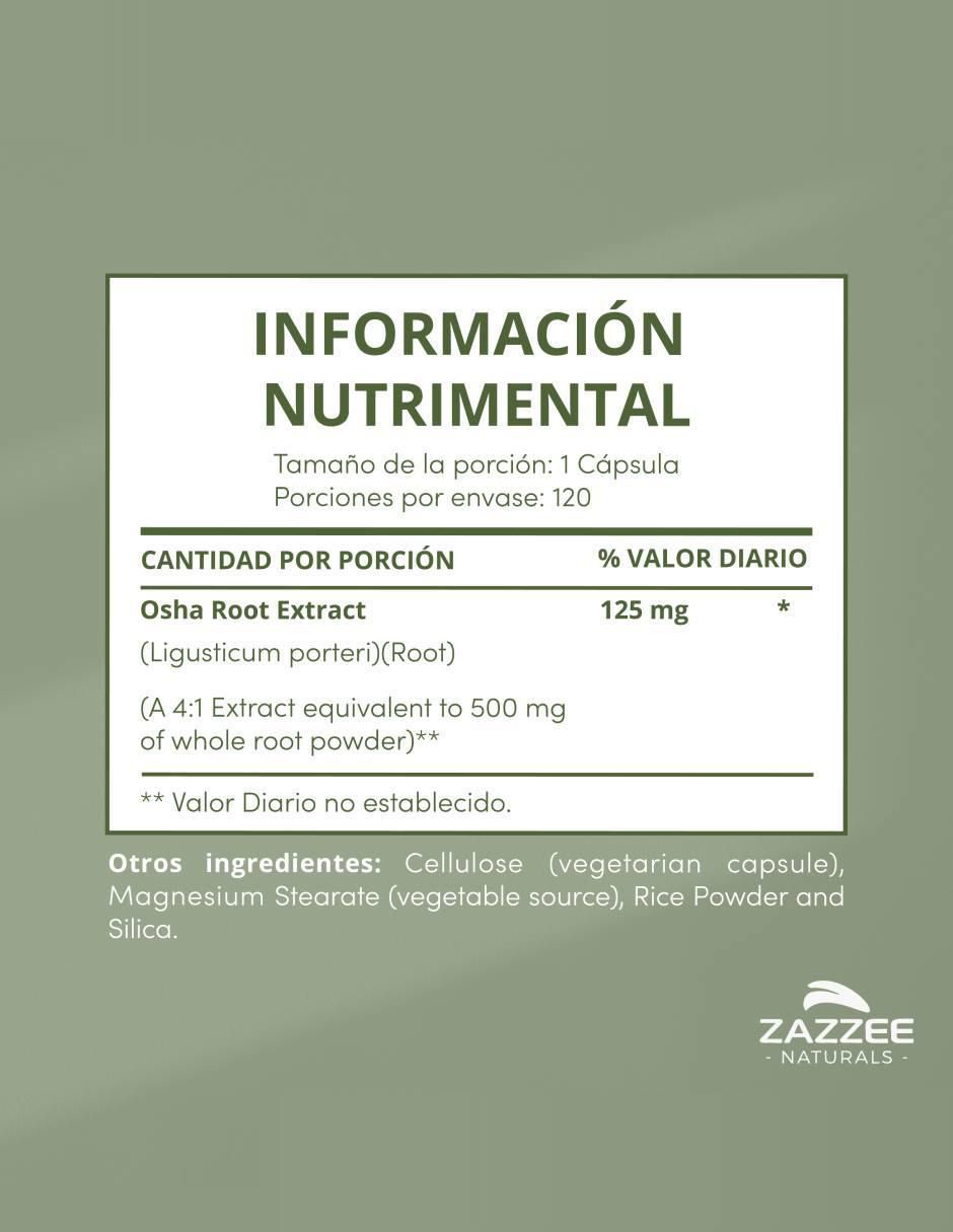 Suplemento salud pulmonar y respiratoria Zazze con extracto de raíz de Osha de 120 cápsulas 4