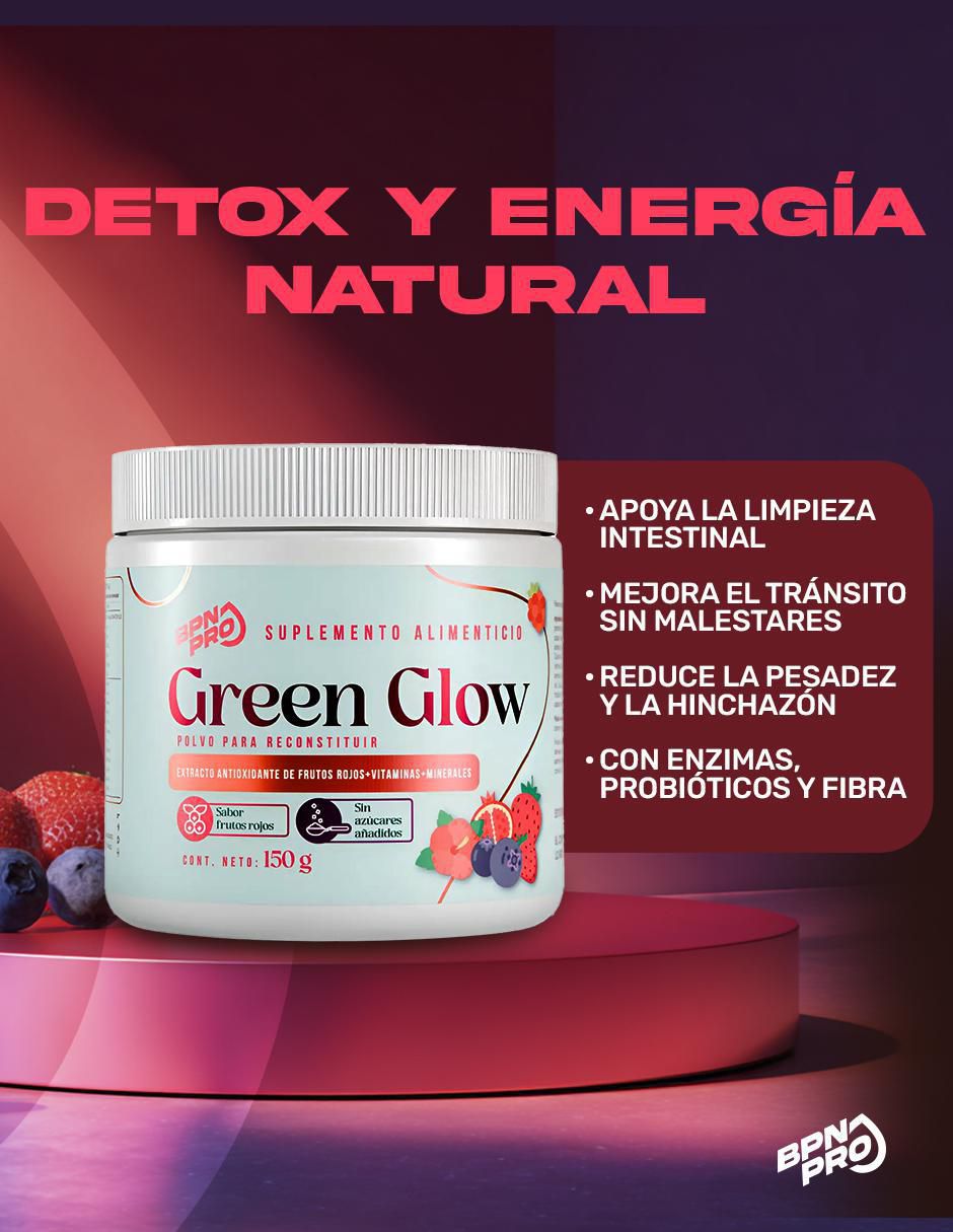 Suplemento alimenticio Green Glow con vitaminas y minerales sabor frutos rojos de 150 g 2