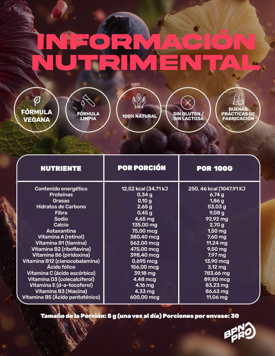 Suplemento alimenticio Green Glow con vitaminas y minerales sabor frutos rojos de 150 g 9