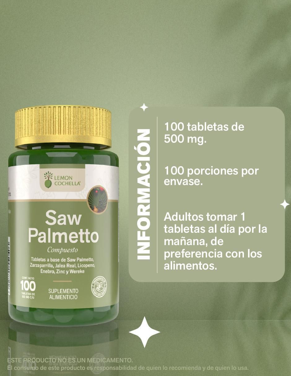 Saw palmetto con zarzaparilla, jalea real, licopeno, enebro, zinc y wereke de 100 tab 2