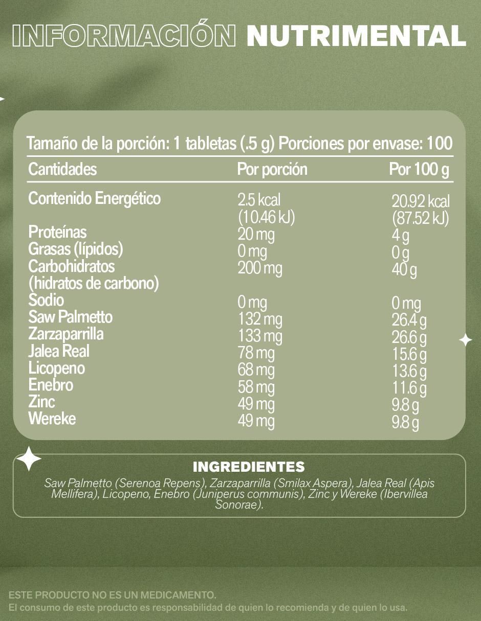 Saw palmetto con zarzaparilla, jalea real, licopeno, enebro, zinc y wereke de 100 tab 5