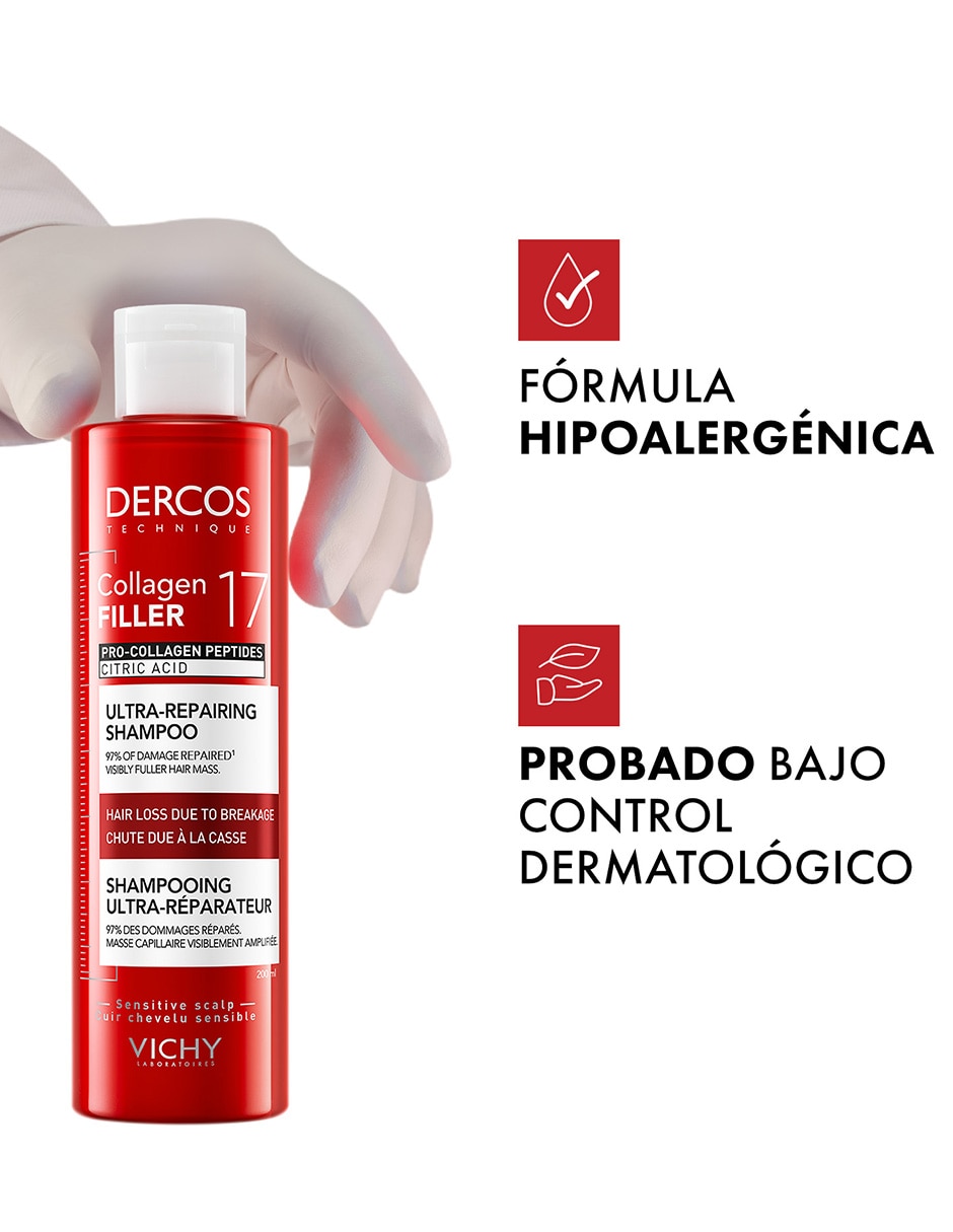 Shampoo anticaída Dercos Collagen 17 Shampoo Reparador de Daño Vichy Dercos 200 ml 8