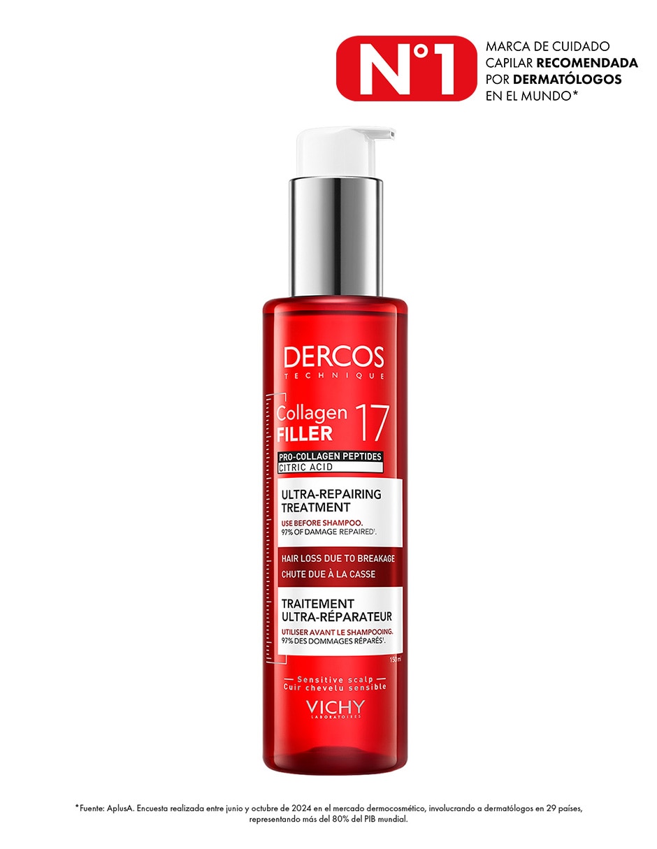 Shampoo anticaída para todo tipo de cabello Vichi Dercos Collagen 17 Filler 150 ml 2
